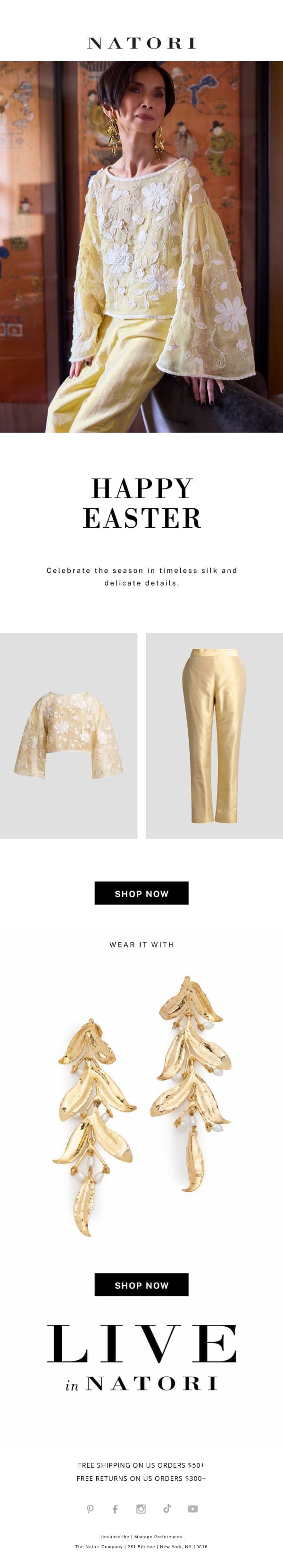 Happy Easter email from Natori screenshot
