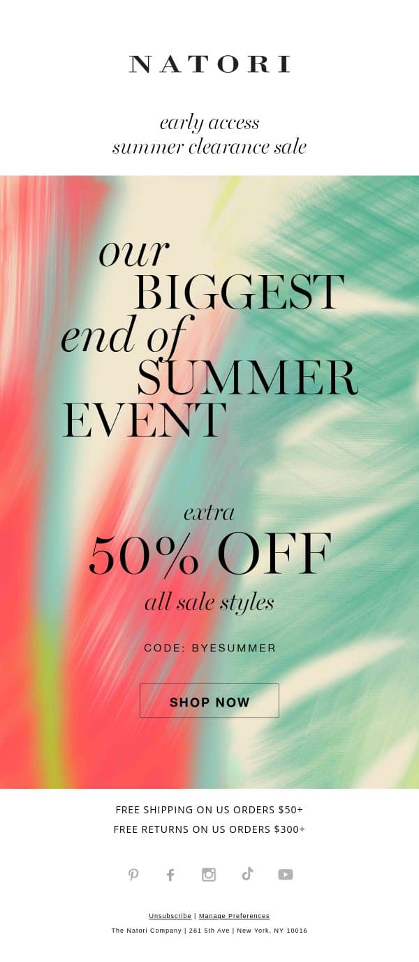 Early Access: Our Biggest End of Summer Event email from Natori screenshot