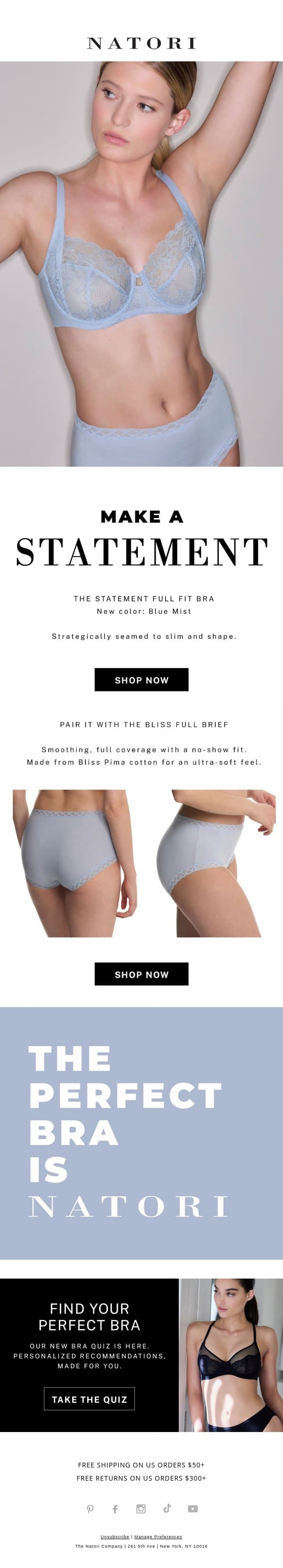 Something Blue, Just for You email from Natori screenshot