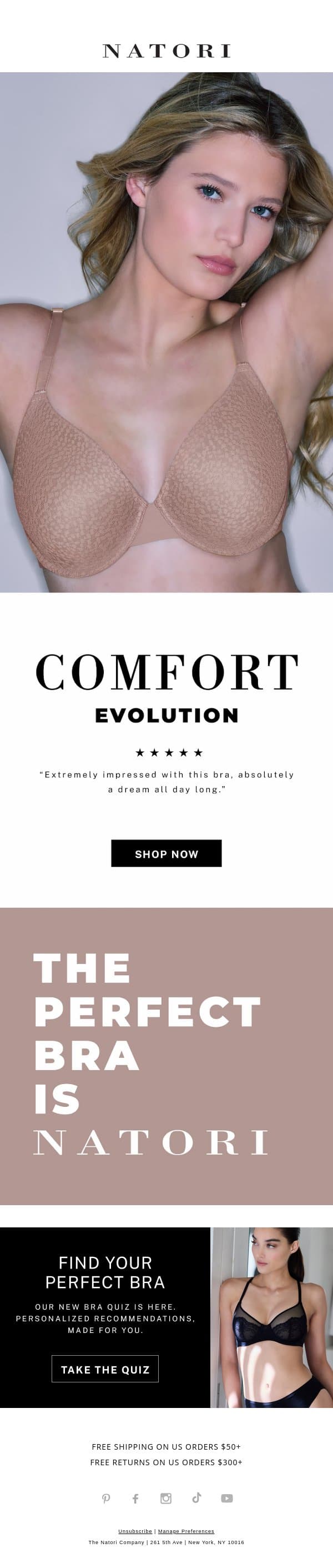 Rated 5 Stars: Comfort Evolution email from Natori screenshot