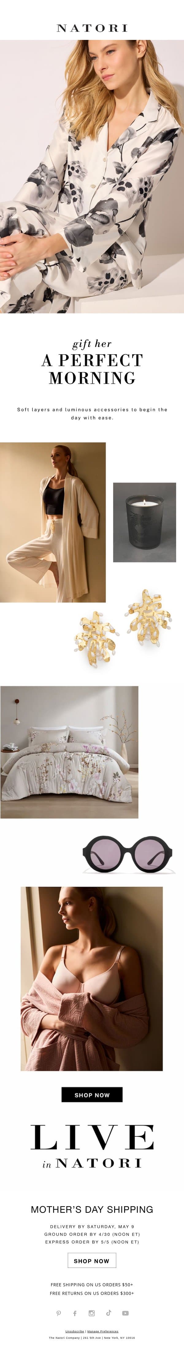 Gift Her a Perfect Morning email from Natori screenshot