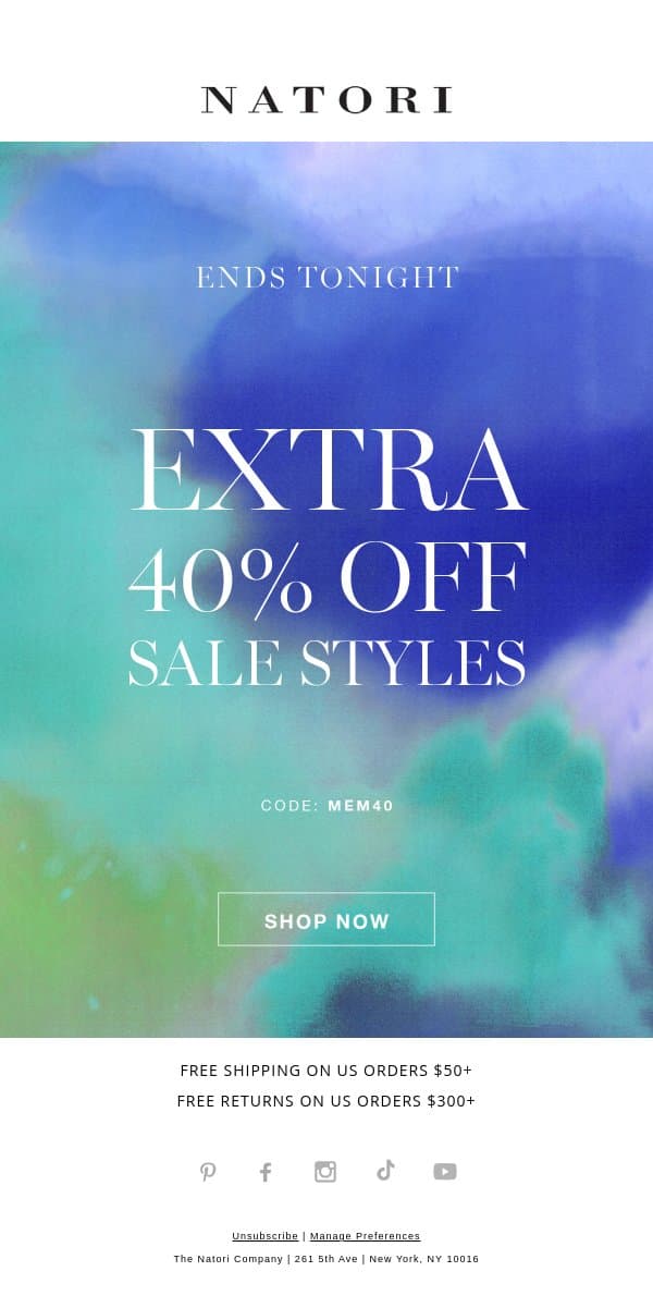 Last Chance! Extra 40% Off All Sale Styles email from Natori screenshot