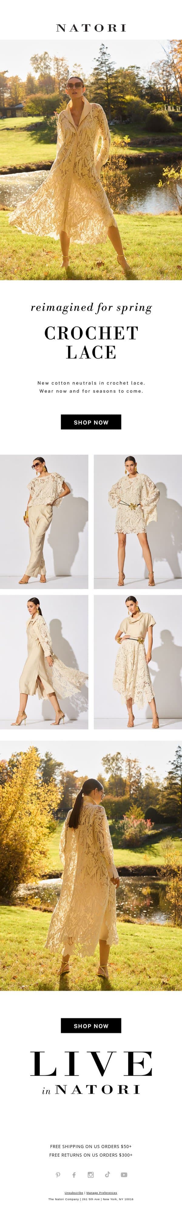 Crochet Lace for Spring email from Natori screenshot