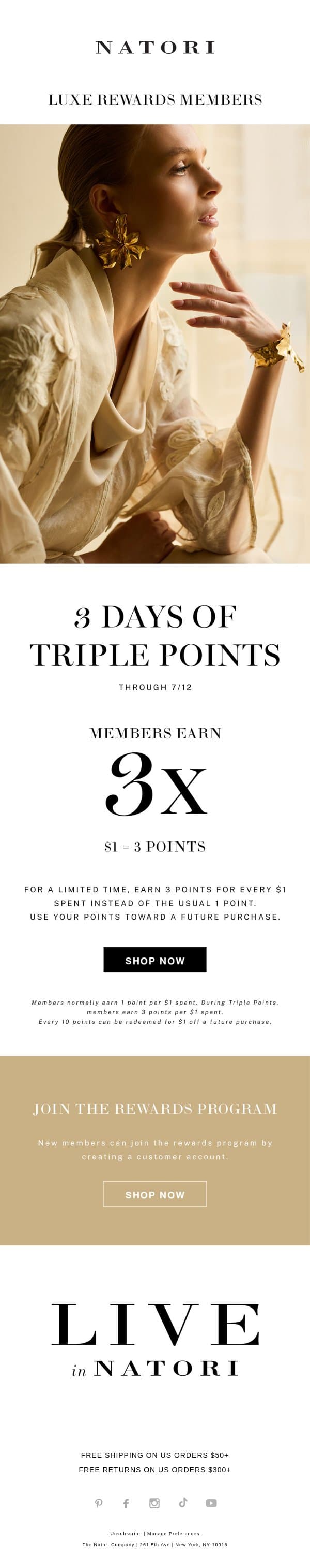 Last Chance for 3X Points Sitewide email from Natori screenshot