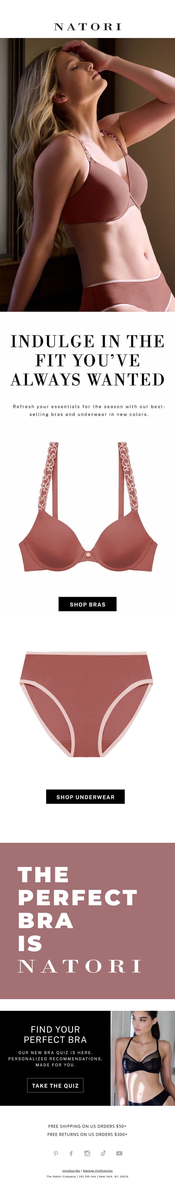 Indulge in the Fit You Always Wanted email from Natori screenshot