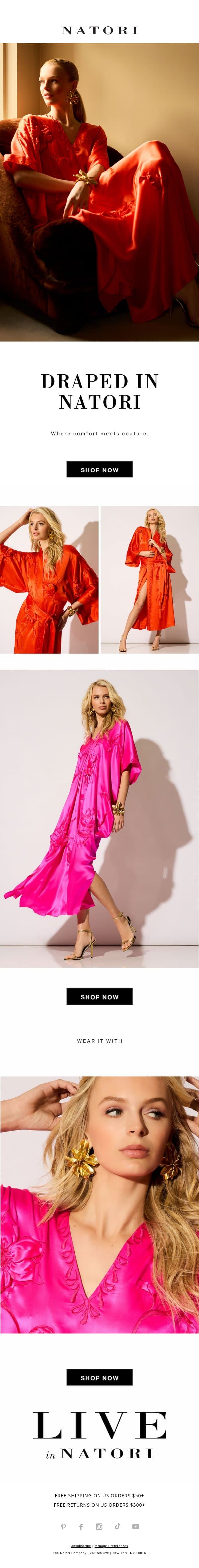 Draped in Silk, Indulge Yourself email from Natori screenshot