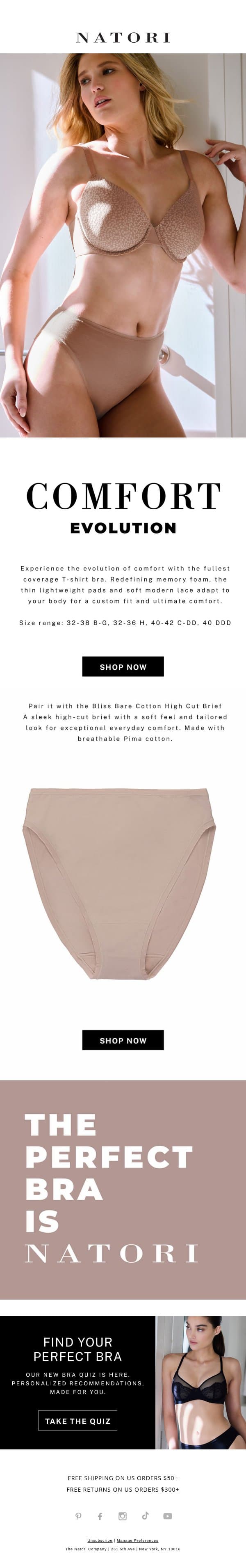 Comfort, From the First Layer email from Natori screenshot