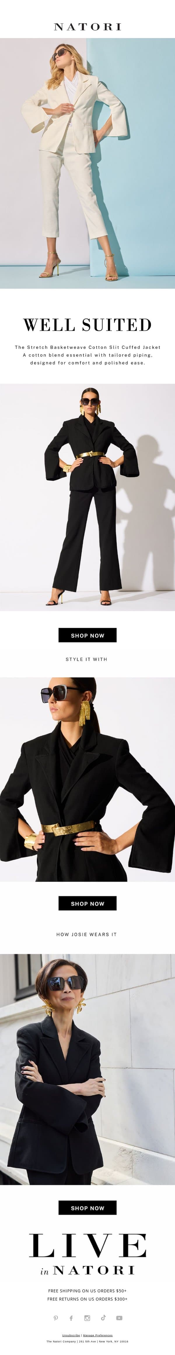 Well Suited email from Natori screenshot
