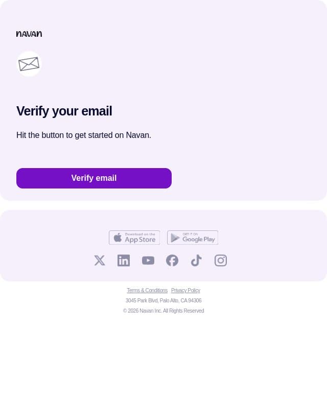 Verify your email to start using Navan email from Navan screenshot