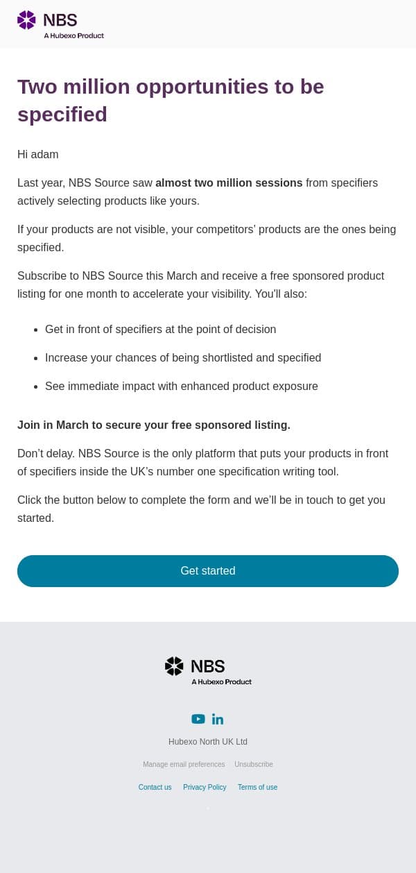 Your competitors are already being specified email from NBS screenshot