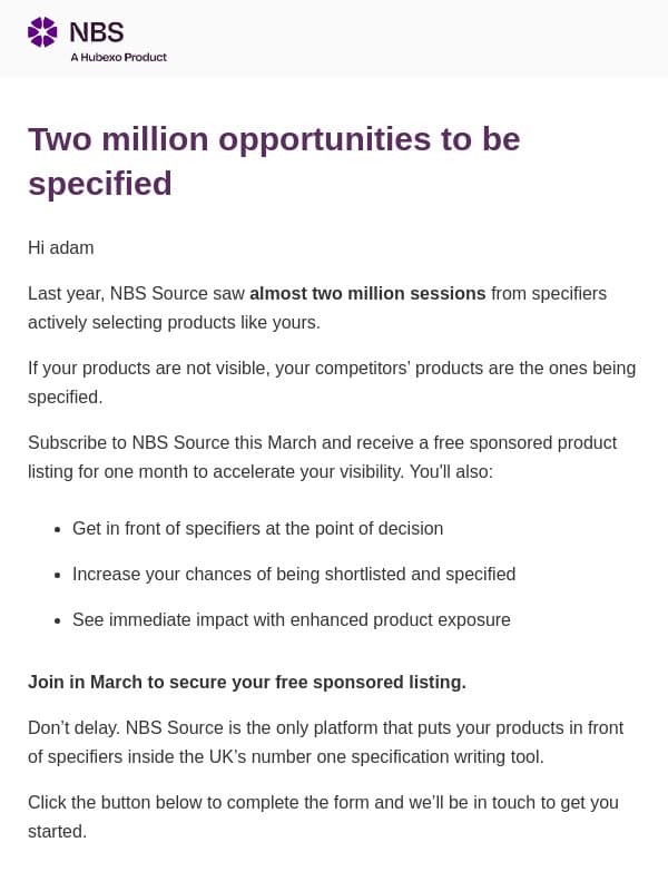 Your competitors are already being specified email from NBS