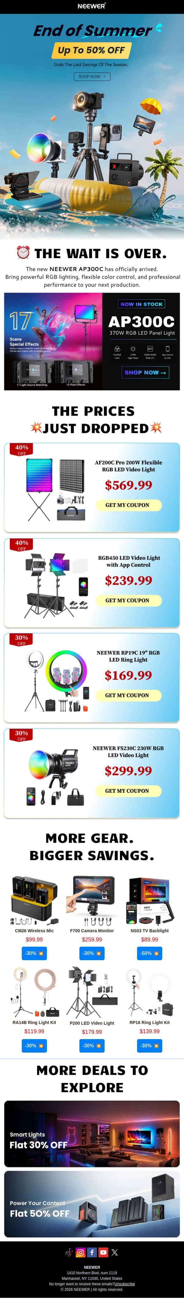 The Prices Just Dropped 👀 email from Neewer screenshot