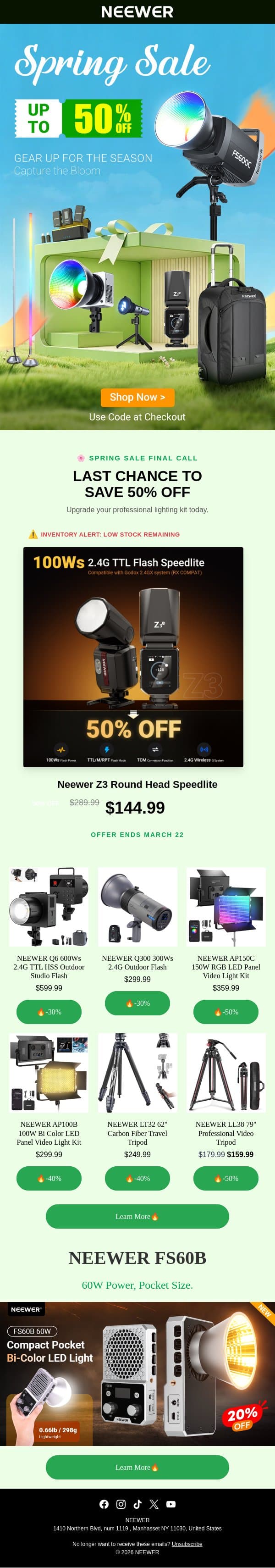 🚨 Last Day: Z3 is 50% OFF! email from Neewer screenshot
