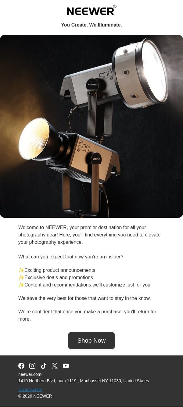 NEEWER - Your one-stop photography equipment store! email from Neewer screenshot