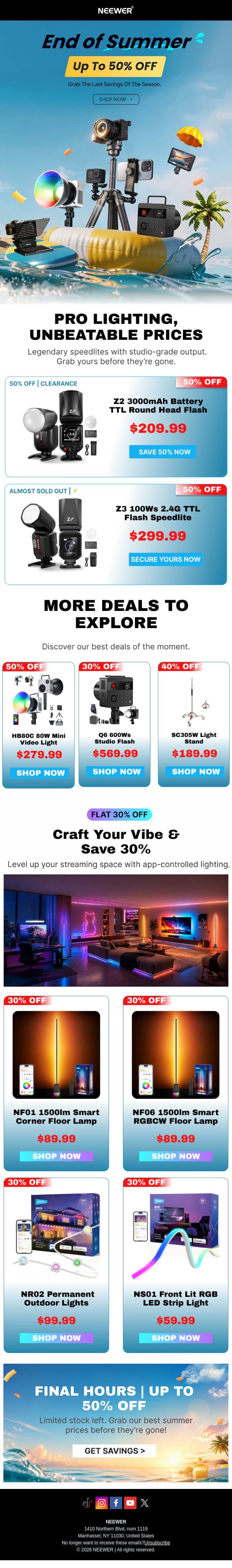 Z2 is Now on Clearance — Save Big Today! email from Neewer screenshot