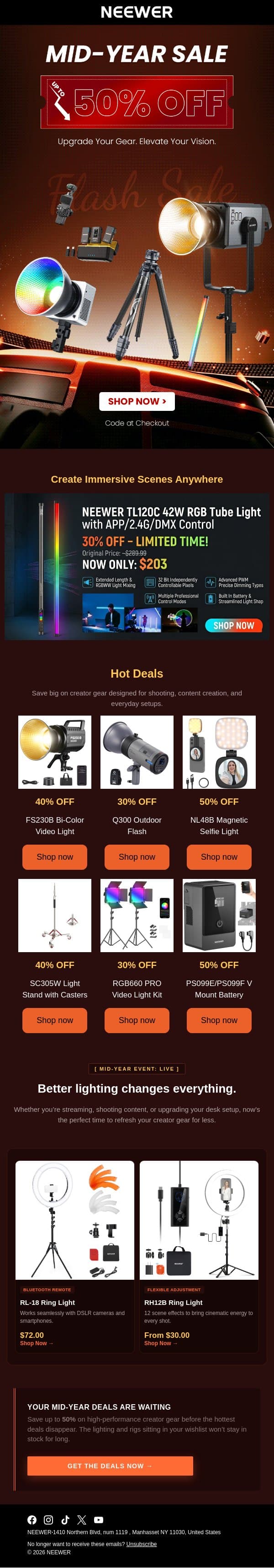 Flash Sale: Ring lights now under $100 email from Neewer screenshot
