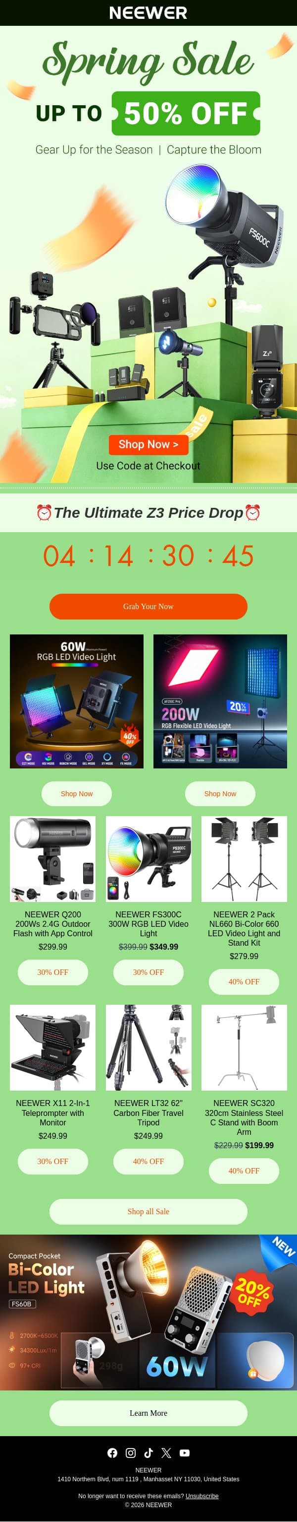 ⏰ Final Call: Z3 Historic Price Drop + 50% Off! email from Neewer screenshot