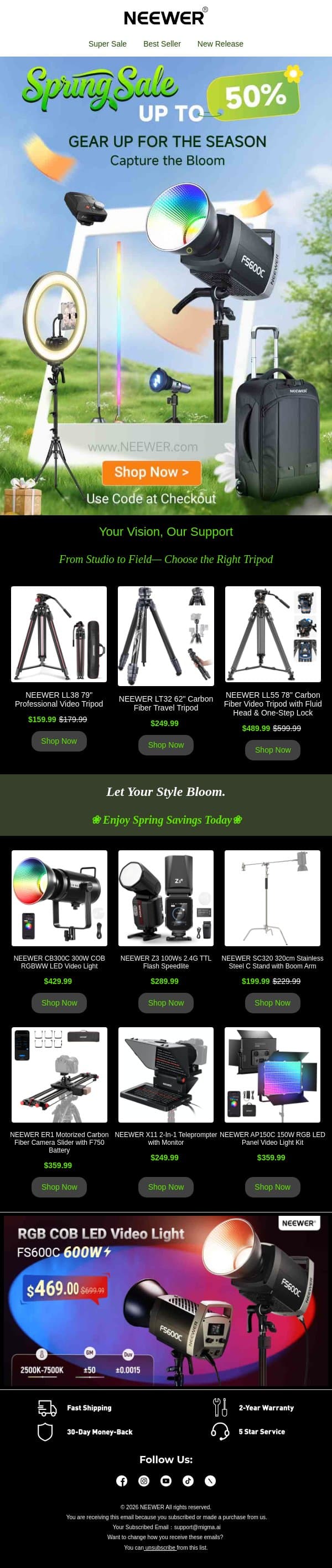 📸 Shoot Better This Spring: 50% OFF email from Neewer screenshot