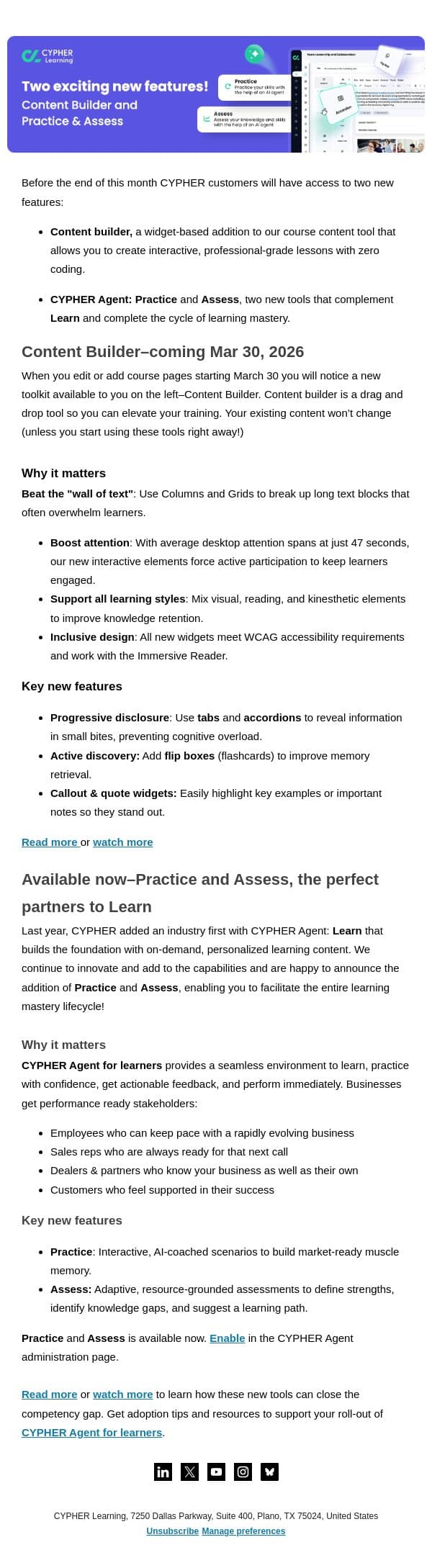 Two exciting new features! Content builder and Practice & Assess email from Neo LMS screenshot
