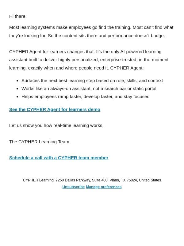 The end of “Where’s that training?” email from Neo LMS screenshot