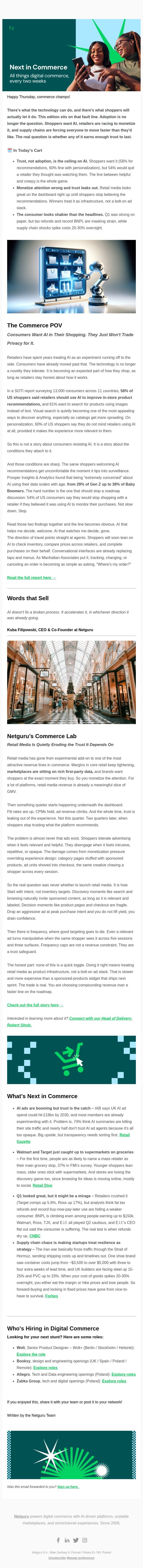58% want AI shopping but one move can kill their trust email from Netguru screenshot