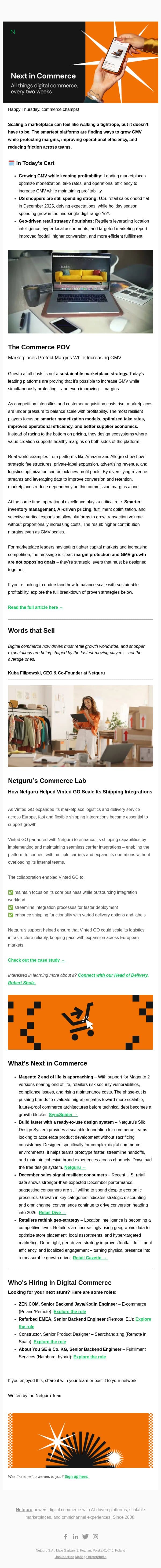 Next in Commerce | Protecting Margins While Increasing GMV email from Netguru screenshot