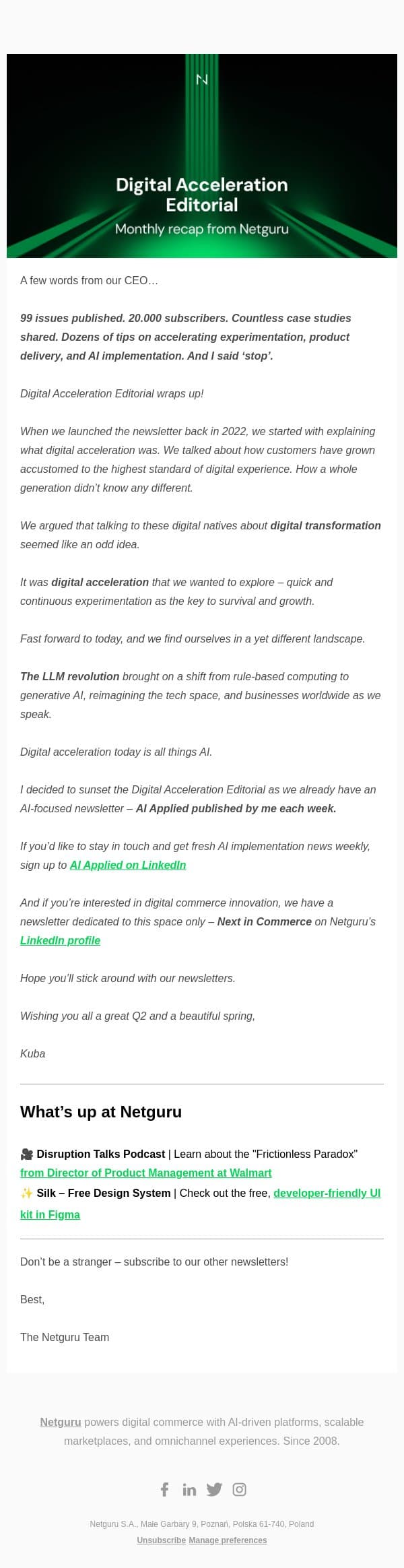 Digital Acceleration Editorial Wraps Up! email from Netguru screenshot