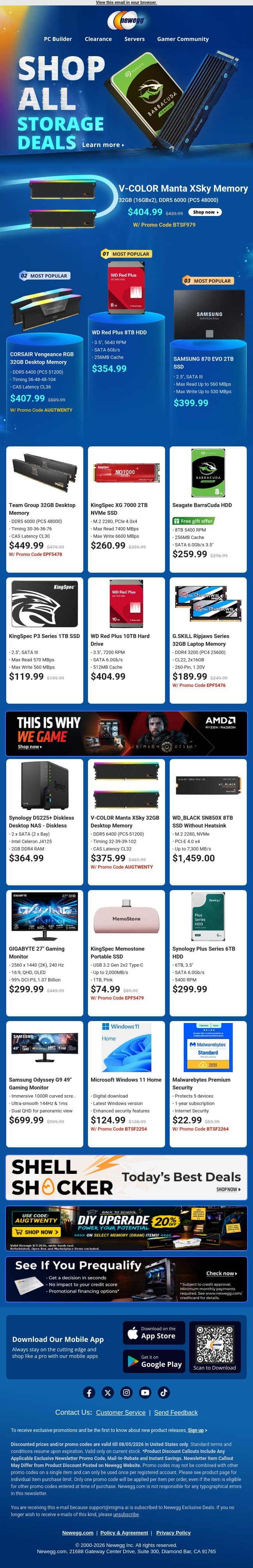 💾 Desktop Memory & SSD Bonanza email from Newegg screenshot