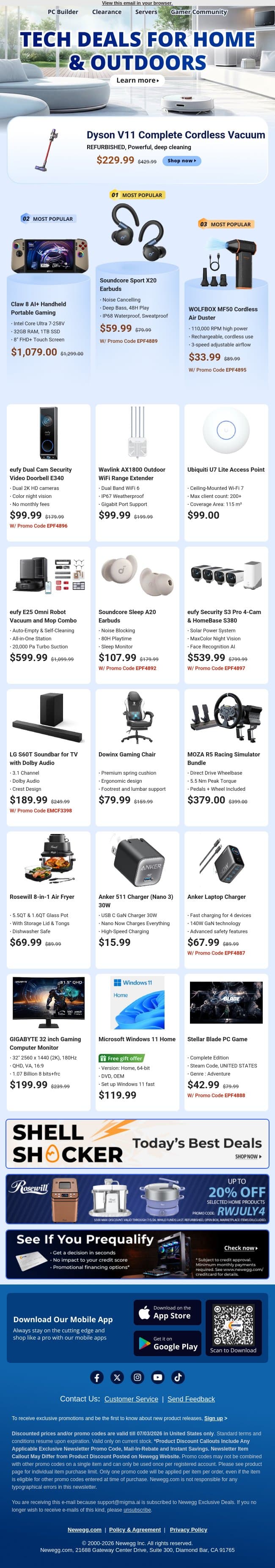 🧹 New Arrivals: Vacuums & Headphones email from Newegg screenshot