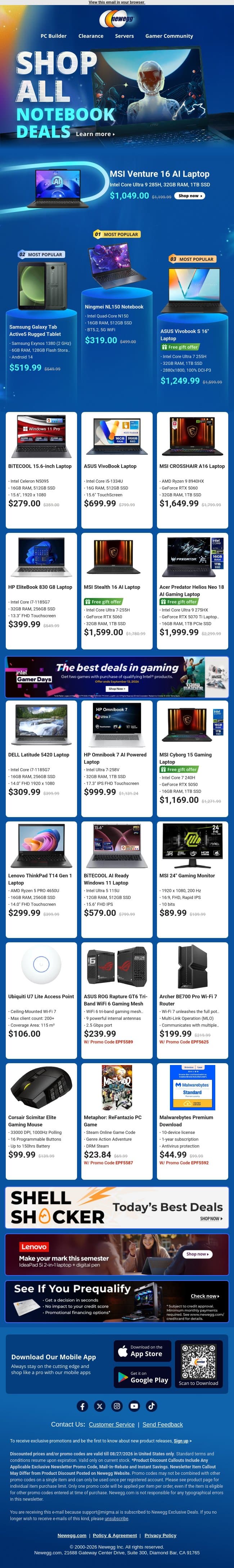 💻 Top Laptops & Gaming Gear Unleashed! email from Newegg screenshot