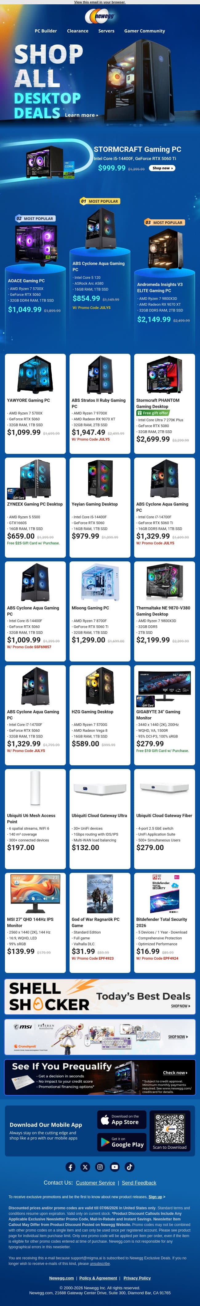 🖥️ Gaming Desktops Alert & Monitors Insight email from Newegg screenshot