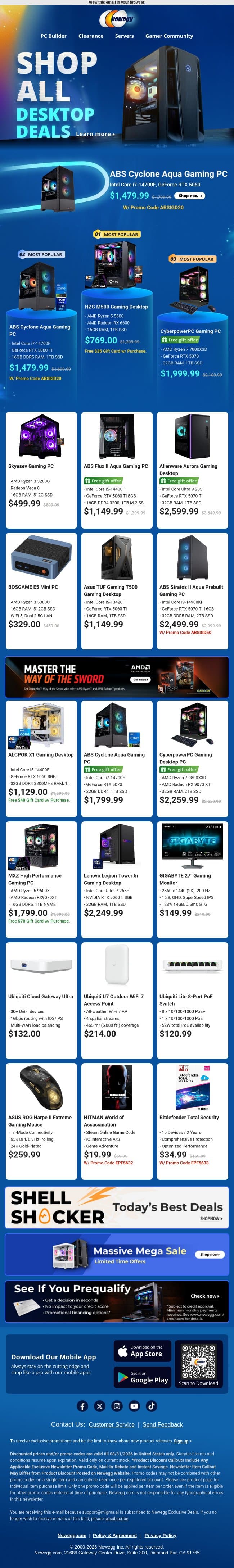 🖥️ Gaming Desktop PC Blowout & More Offers! email from Newegg screenshot