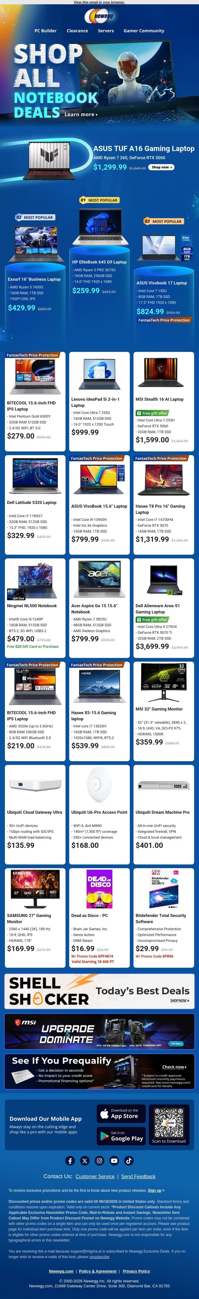 🎮 Gaming & All Laptops Galore email from Newegg screenshot