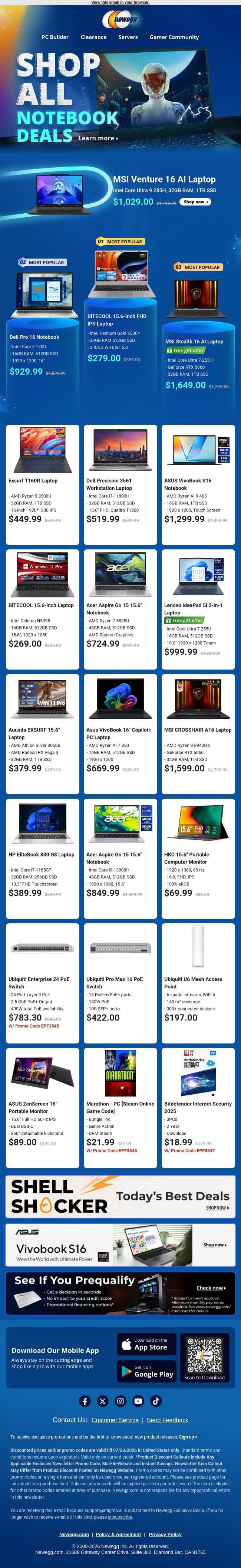 💻 All Laptop & Gaming Laptops Megasale email from Newegg screenshot