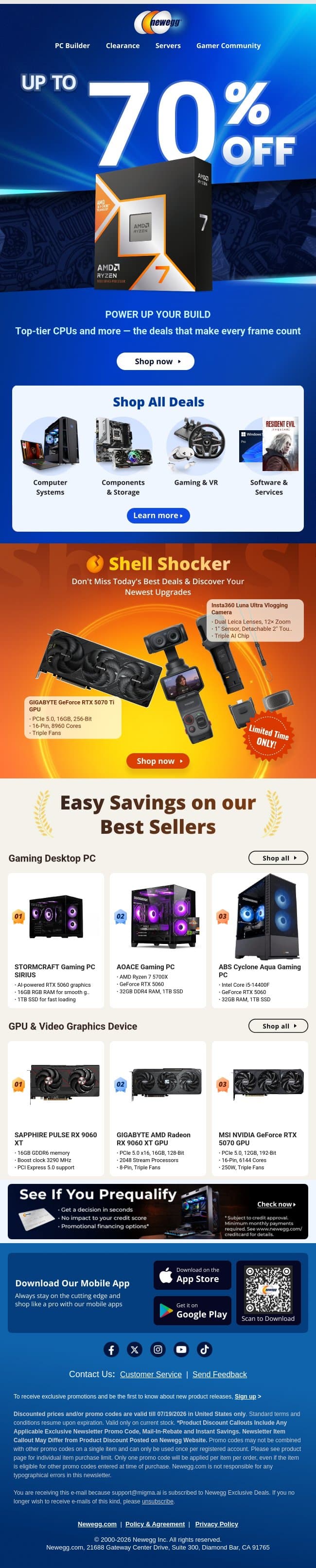 AMD Ryzen 9800X3D + weekend PC deals are live email from Newegg screenshot