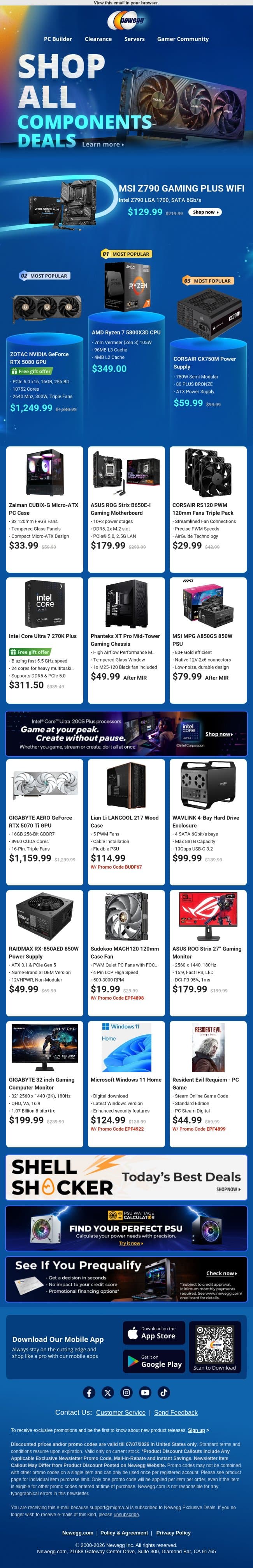 🖥️ Computer Cases & Power Supplies Sale! email from Newegg screenshot