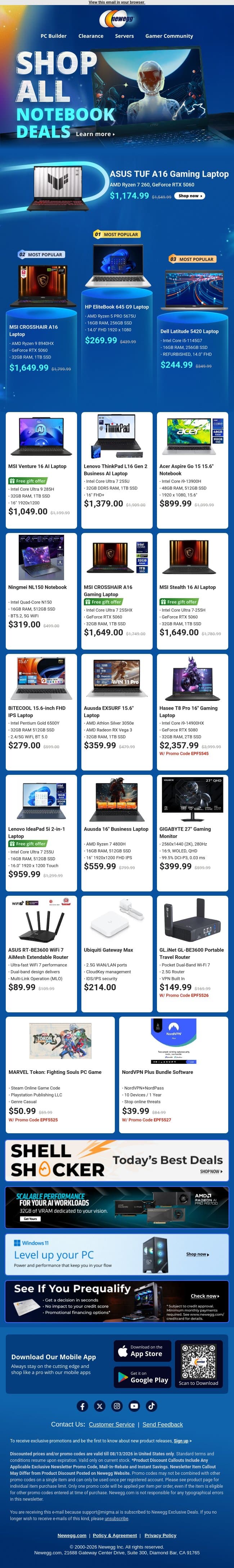 🎮 Gaming Laptops & All Laptops Galore! email from Newegg screenshot