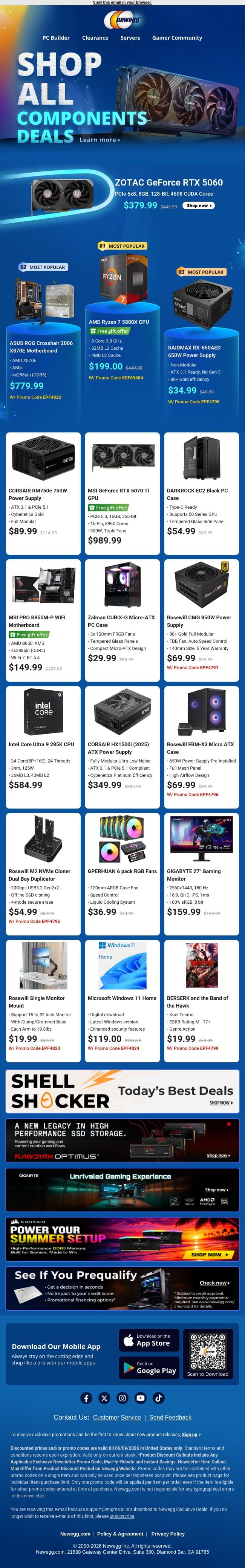 🖥️ GPUs & Power Supplies: Top Picks! email from Newegg screenshot
