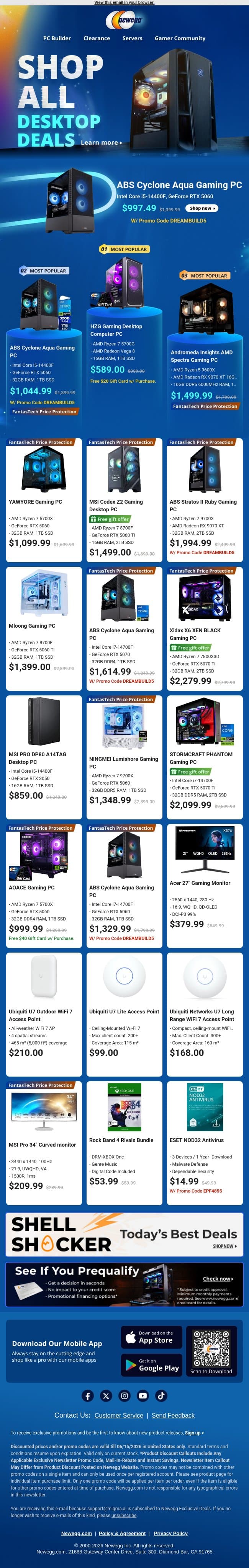 🖥️ Gaming Desktop PCs Galore email from Newegg screenshot