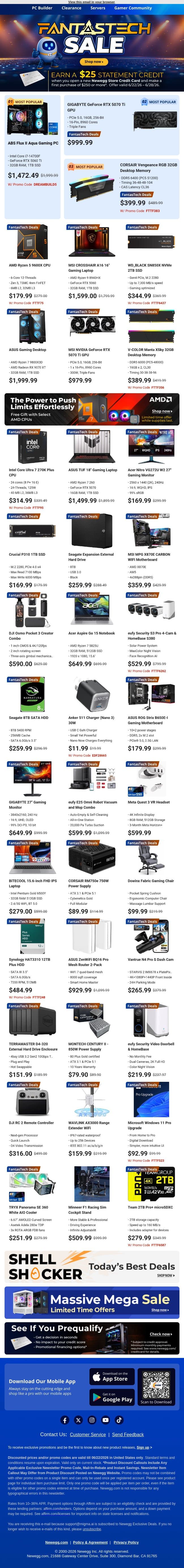 🖥️ Top Gaming Desktops & GPUs Inside! email from Newegg screenshot