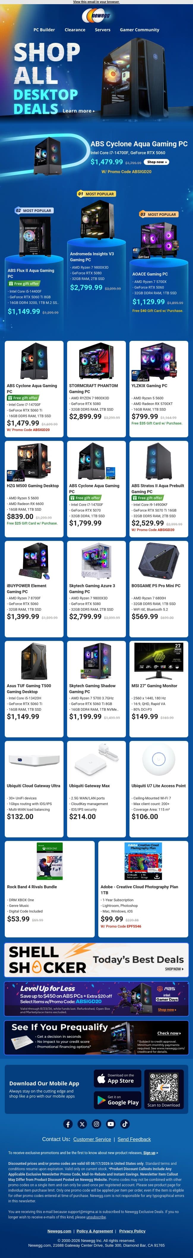 🎮 Top Gaming PCs Awaits! email from Newegg screenshot