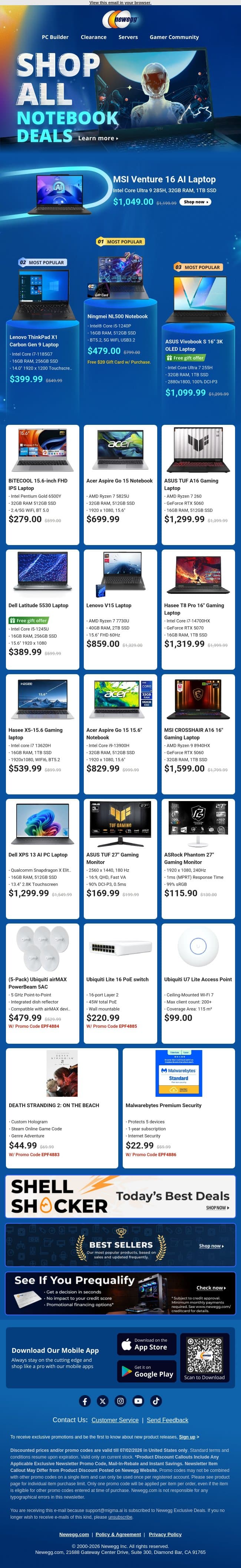 💻 All Laptops & Gaming Laptops Blowout! email from Newegg screenshot