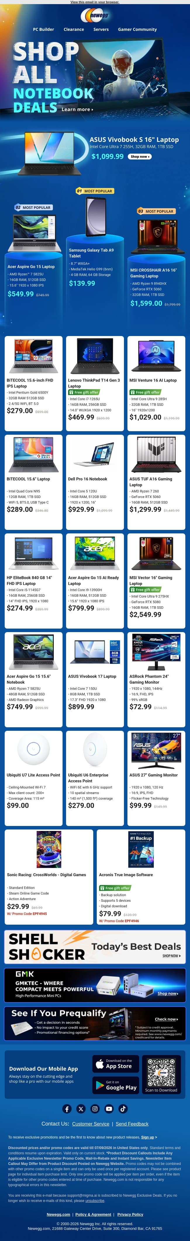 💻 Discover the Latest in Laptops & Gaming Monitors email from Newegg screenshot