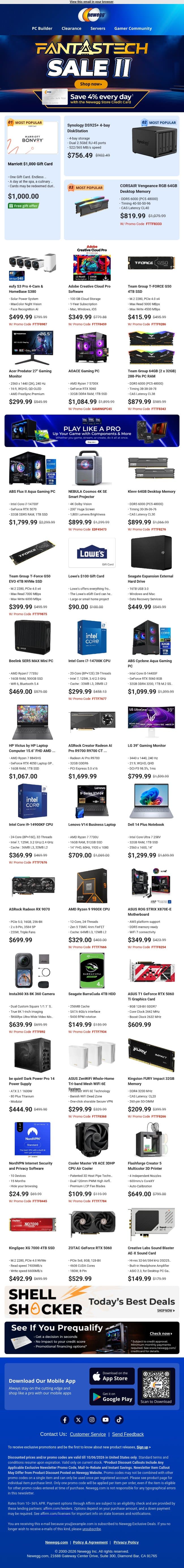 Gaming PCs & Internal SSDs on Sale 🖥️ email from Newegg screenshot