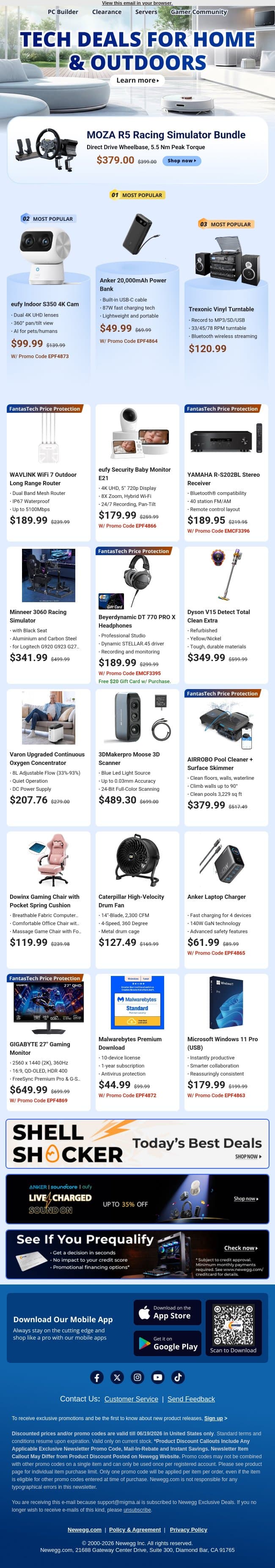 🚗 Top Driving Simulators & Power Banks Offers! email from Newegg screenshot