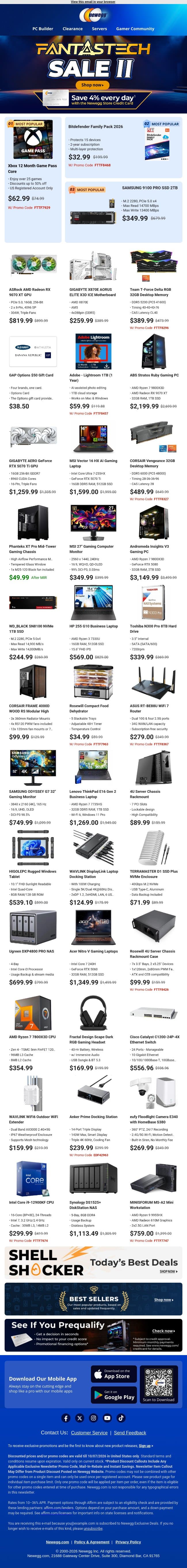 Gaming Desktop PCs & GPUs 🖥️ Sale email from Newegg screenshot