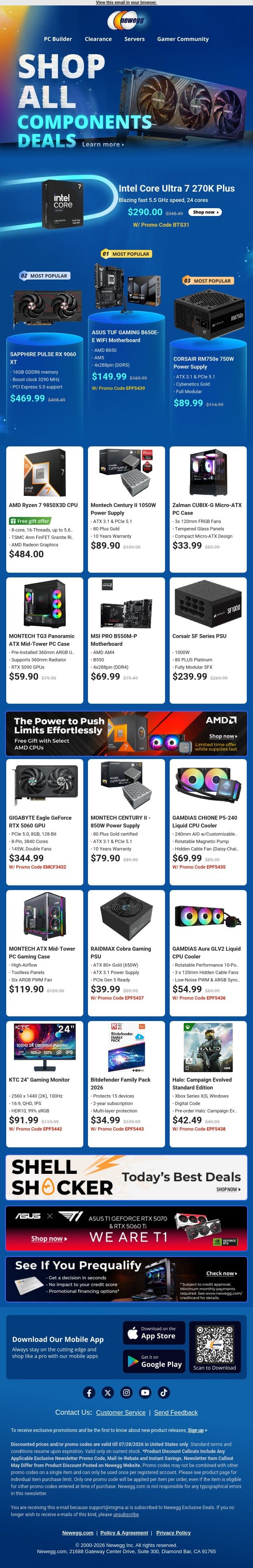 🖥️ Desktop CPU & AMD Motherboards Highlight email from Newegg screenshot