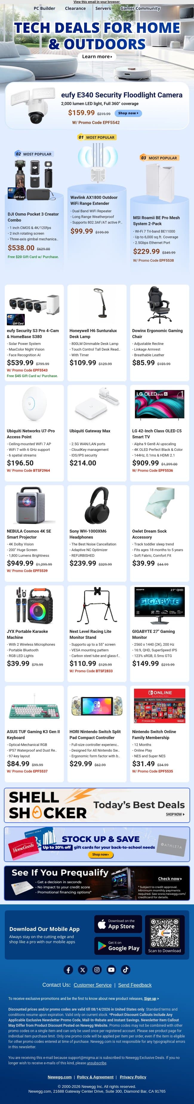 📹 Cover Every Corner: Cameras & WiFi Extenders email from Newegg screenshot