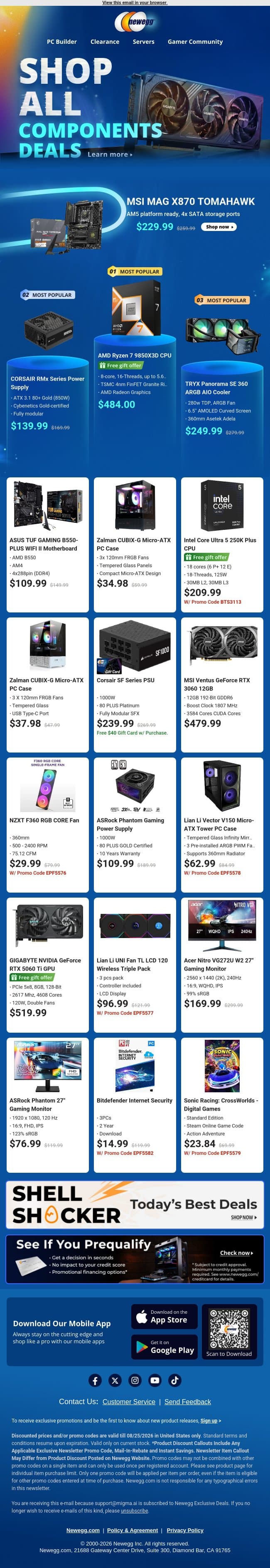 🧑‍💻 AMD Motherboards & CPUs Galore! email from Newegg screenshot
