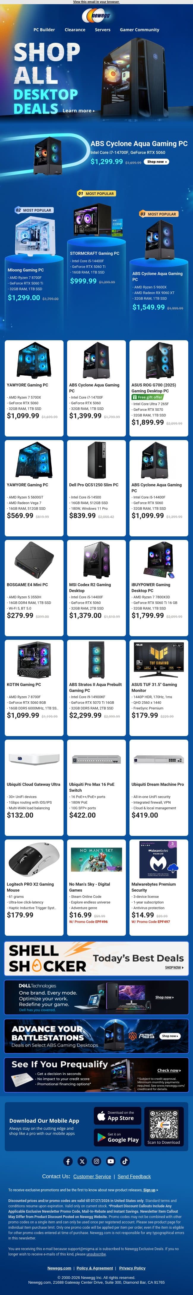 🖥️ Gaming Desktop PCs on Special! email from Newegg screenshot